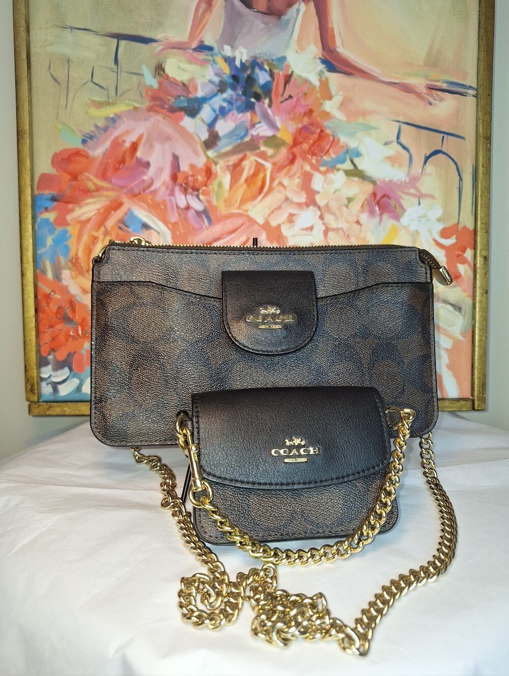 COACH Hayden Crossbody Clutch With Hybrid Pouch Signature Canvas Set NWOT Gold